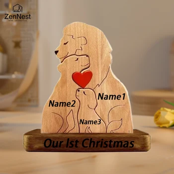 Ornamento puzzle di famiglia di leoni in legno Nome personalizzato fai-da-te Decorazioni per la casa Regali di Natale del Ringraziamento Regali per la mamma Artigianato d'arte