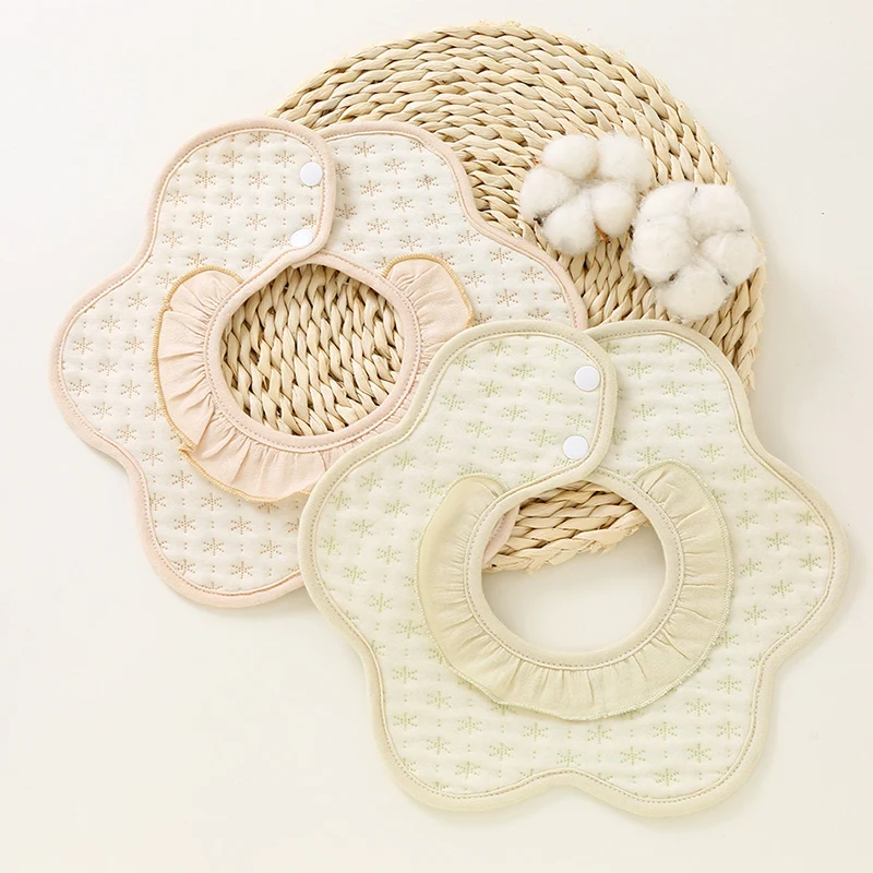 

New Cotton 360 Degree Rotation Baby Bibs Waterproof Infant Feeding Burp Cloths Solid Color Flower Shaped Newborn Bib Saliva Towe