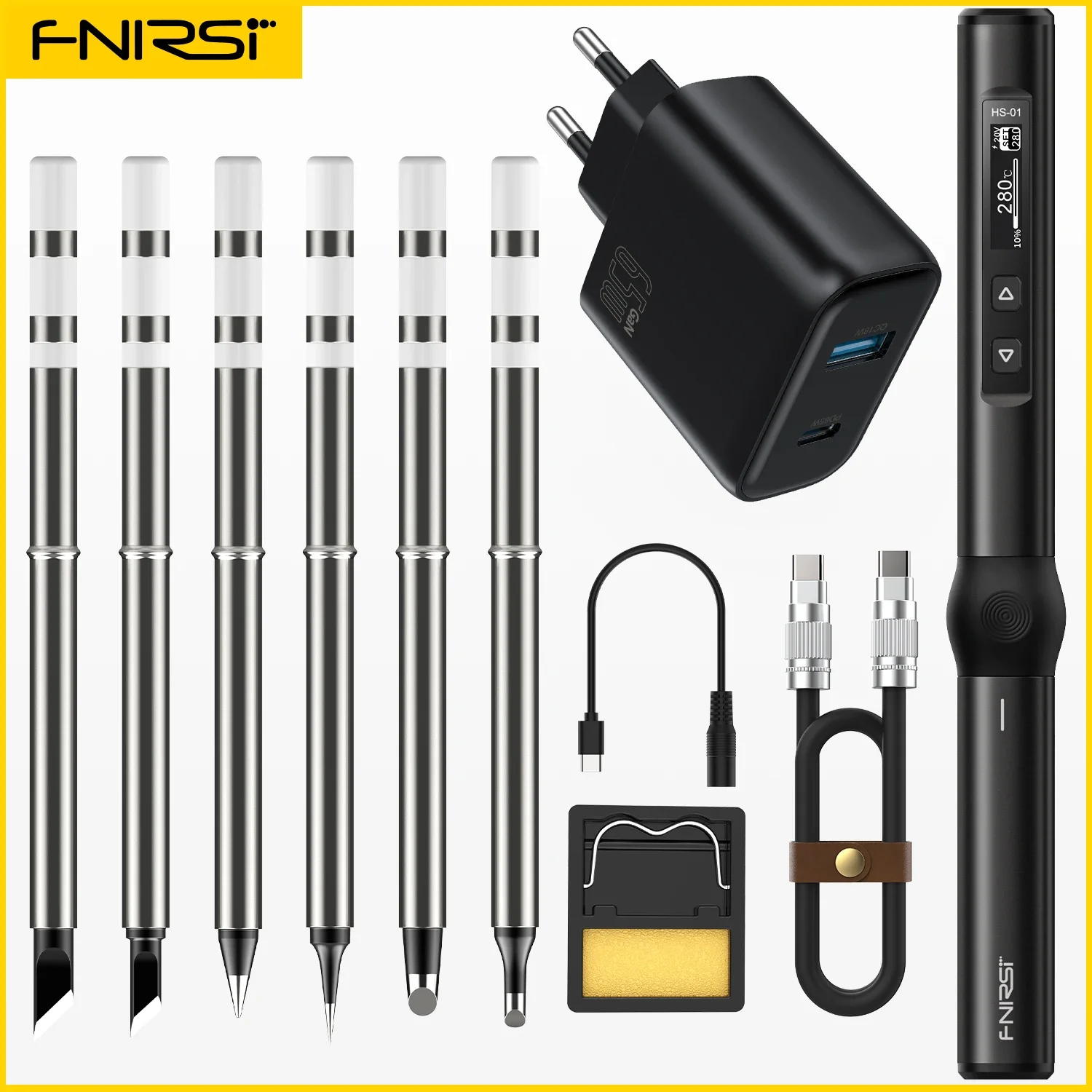 FNIRSI HS-01 Adjustable Temperature Electric Soldering Iron DC 24V 80-420â Welding Solder Rework PD 65W Portable Repair Tool