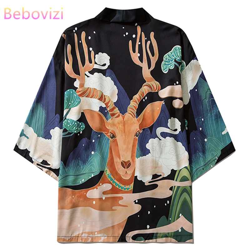 

Japanese Cartoon Sika Deer Print Kimono Women Yukata Women Cardigan Shirt Men Traditional Summer Beach Casual Shirt Haori 2022