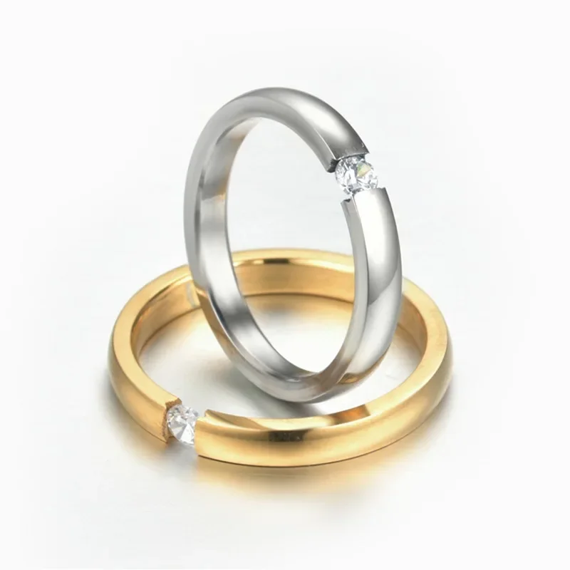 3mm Stainless Steel Ring Women Men Inlay Zirconia Wedding Engagement Ring Valentines Day Gift Female Stackable wedding rings