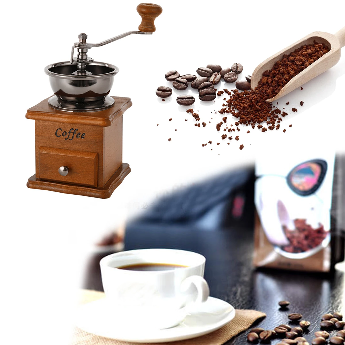 Hot Birch Hand Rocking Wood Mill Coffee Bean Grinder Ceramic Core Household Small Grinder Coffee Maker