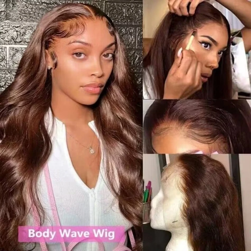 26 28 Chocolate Brown Body Wave Lace Front Wig Transparent 13x4 HD Lace Frontal Wigs Preplucked Colored Human Hair Wigs 3