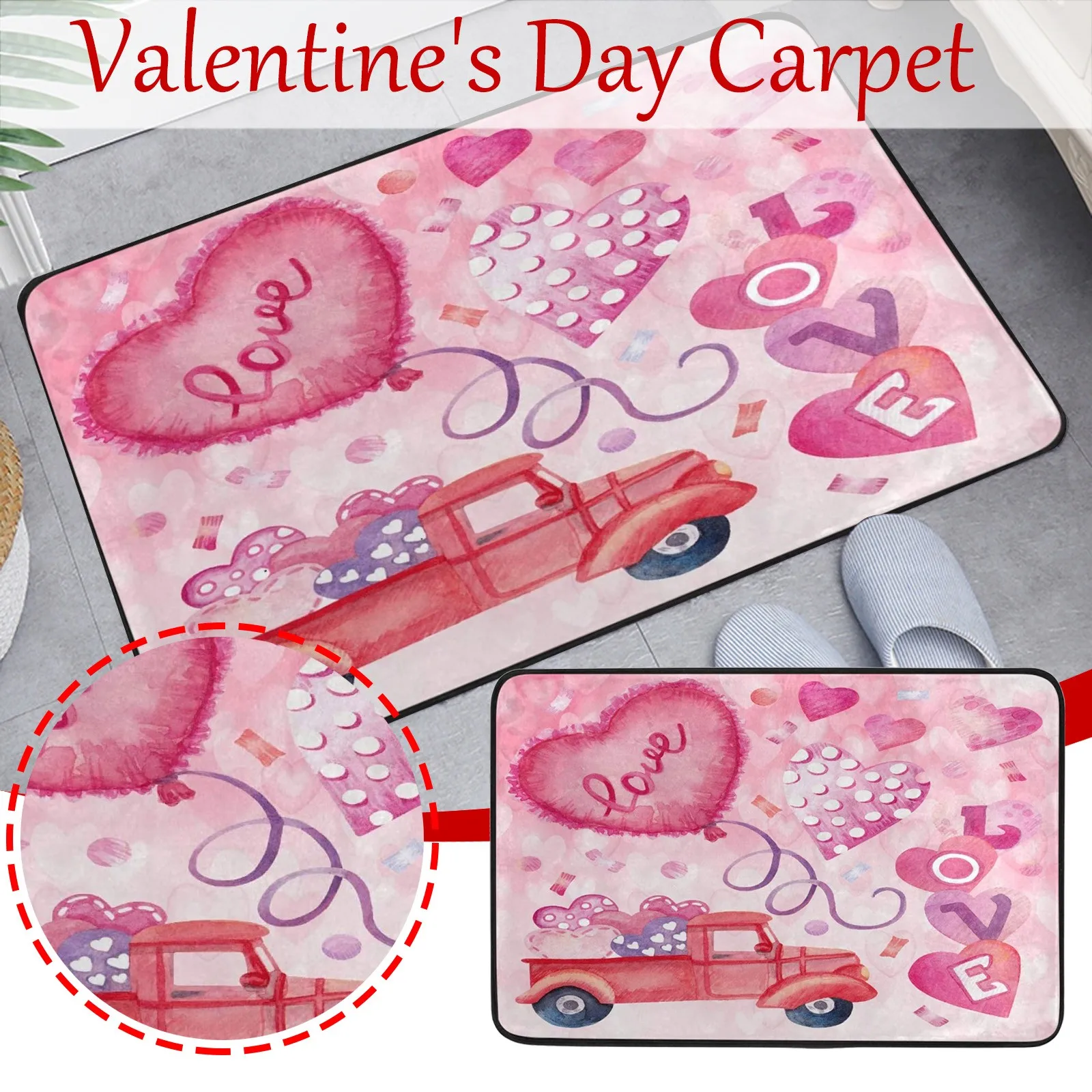 

Valentine'S Day Entrance Doormat Pink Cartoon Printed Floor Mat Bedroom Living Room Hallway Balcony Welcome Mat Home Decoration
