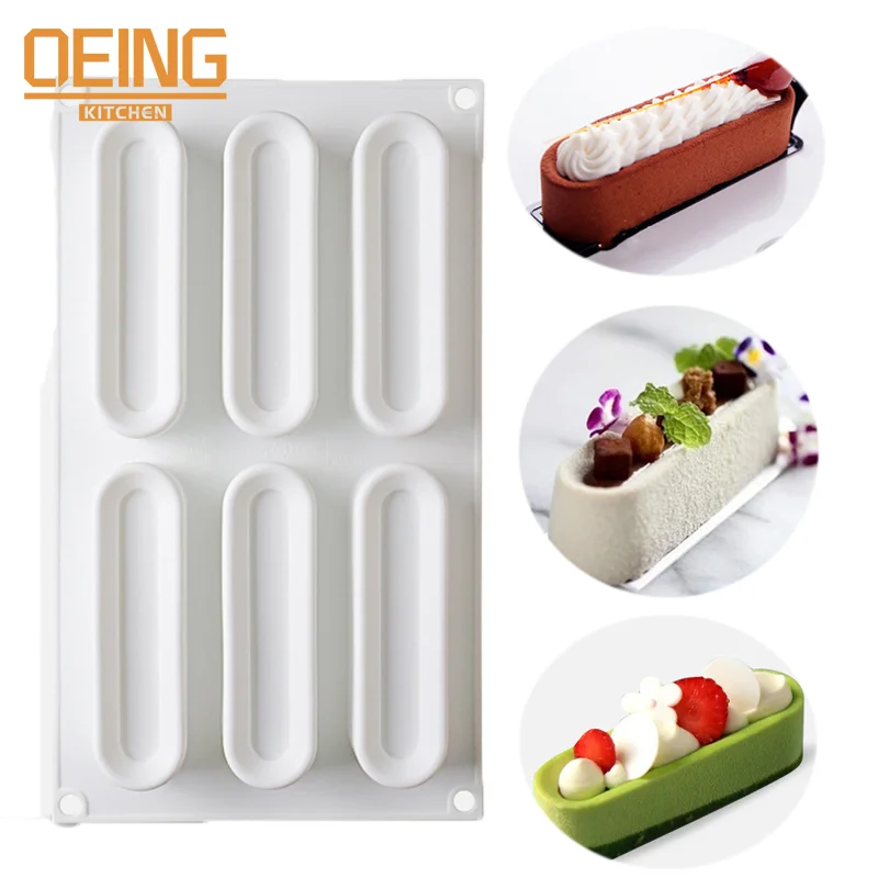 6-Hole Long Finger Biscuit Dessert Silicone Mold 3D Creative Chocolate Mousse Pastry Jelly Cake Decoration Kitchen Baking Tool