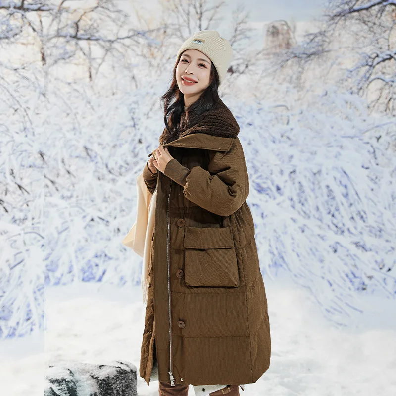 Plump Women 90% White Duck Down Coats 2023 Husky Girls Plus Size Jackets Large Collar Loose Raglan Sleeve Big Pocket Warm Parkas