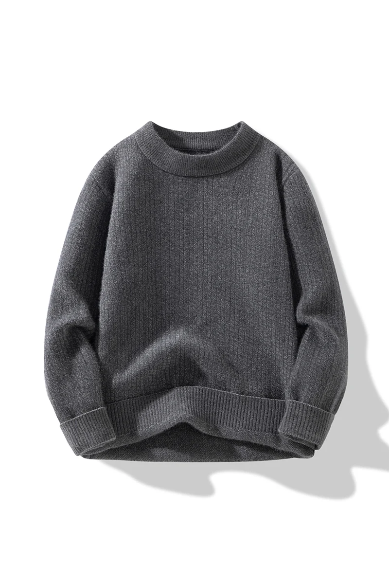 2023 Winter New Men Solid Color Sweater Trendy Fashion Casual Knitwear Slim Fit Versatile Bottom Shirt Round Neck Thickened Top