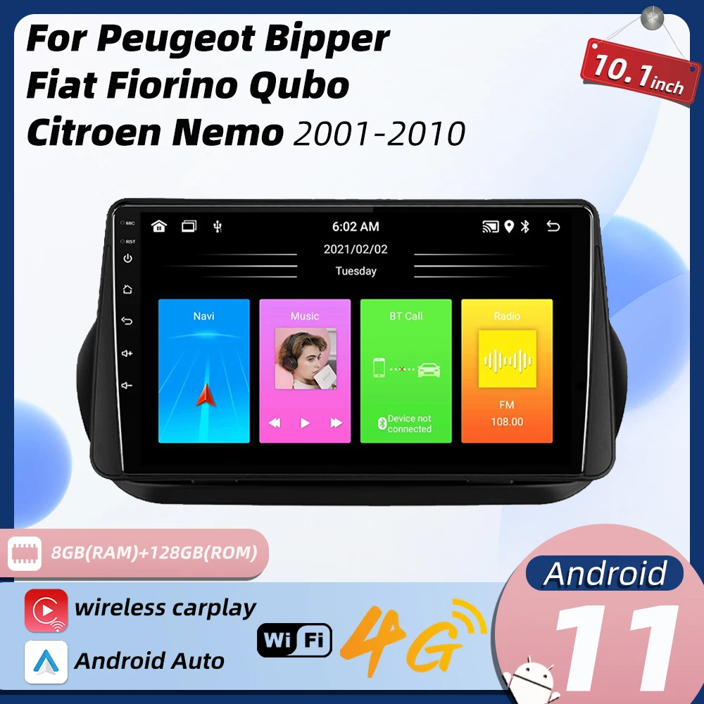 Multimedia Per Peugeot Bipper Fiat Fiorino Qubo Per Citroen Nemo 2008-2021 Carplay Navigazione Gps 2 Din Android Autoradio Stereo
