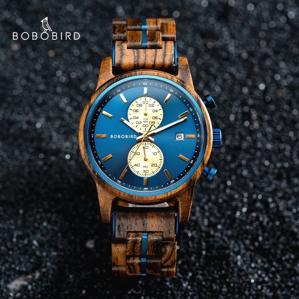 

BOBO BIRD Men's Watches Wood & Stainless Steel Combined Chronograph Business Quartz Watch for Men LOGO Customized Dropshipping