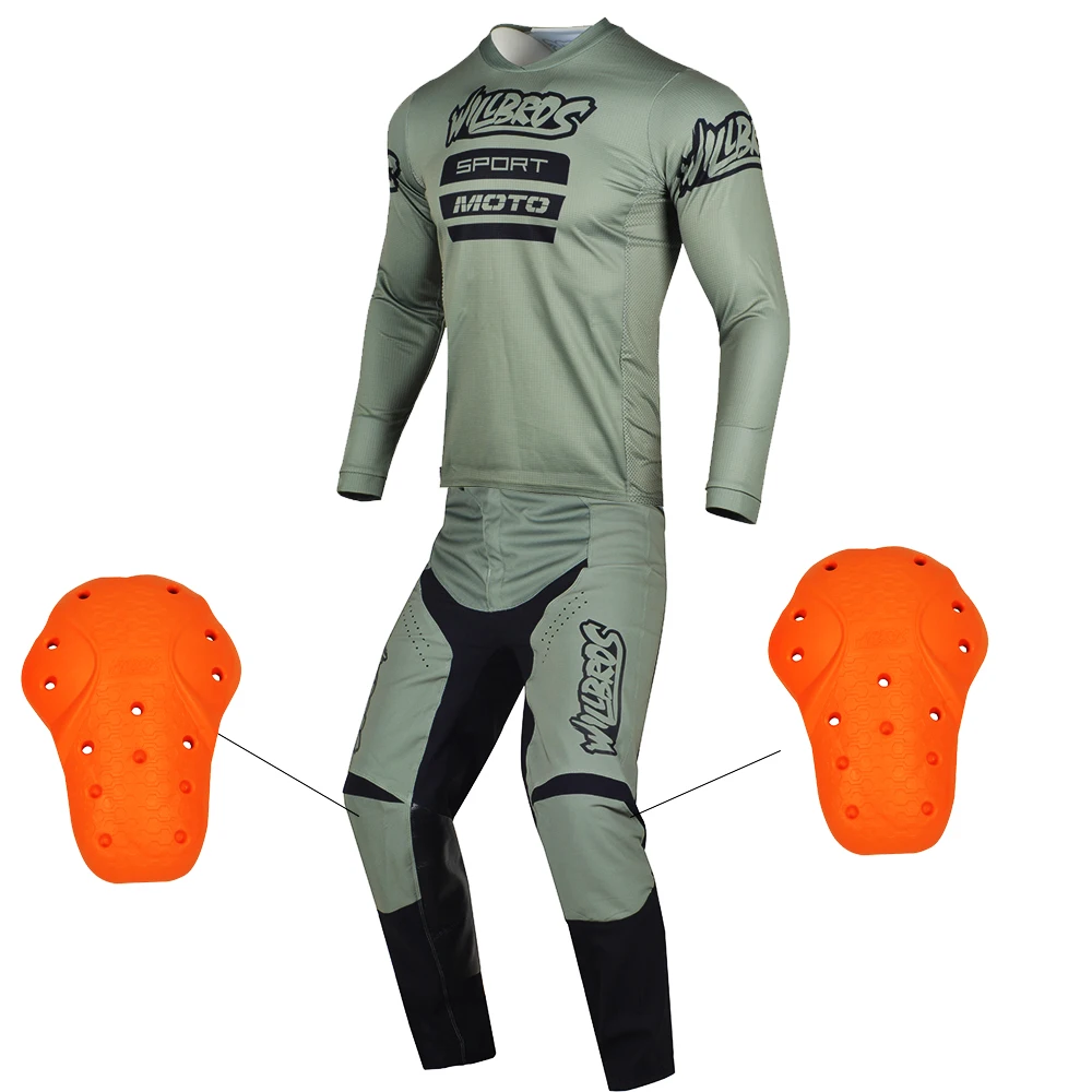 

Willbros MX Motocross Jersey and Pants Set with Removable Knee Pads Dirt Bike Offroad Downhill Enduro BMX Racing Gear Combo