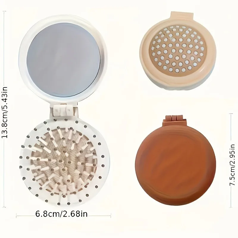 여자아이들을 위한 휴대용 미니 에어쿠션 빗이 달린 귀여운 작은 거울, 접이식 에어쿠션 빗, 마사지 빗, 거울 일체형