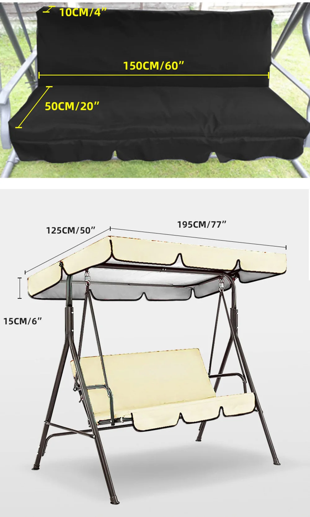 Swing Chair Cover Outdoor Garden Swing Chair Seat and Top Cover Waterproof Sun Protection