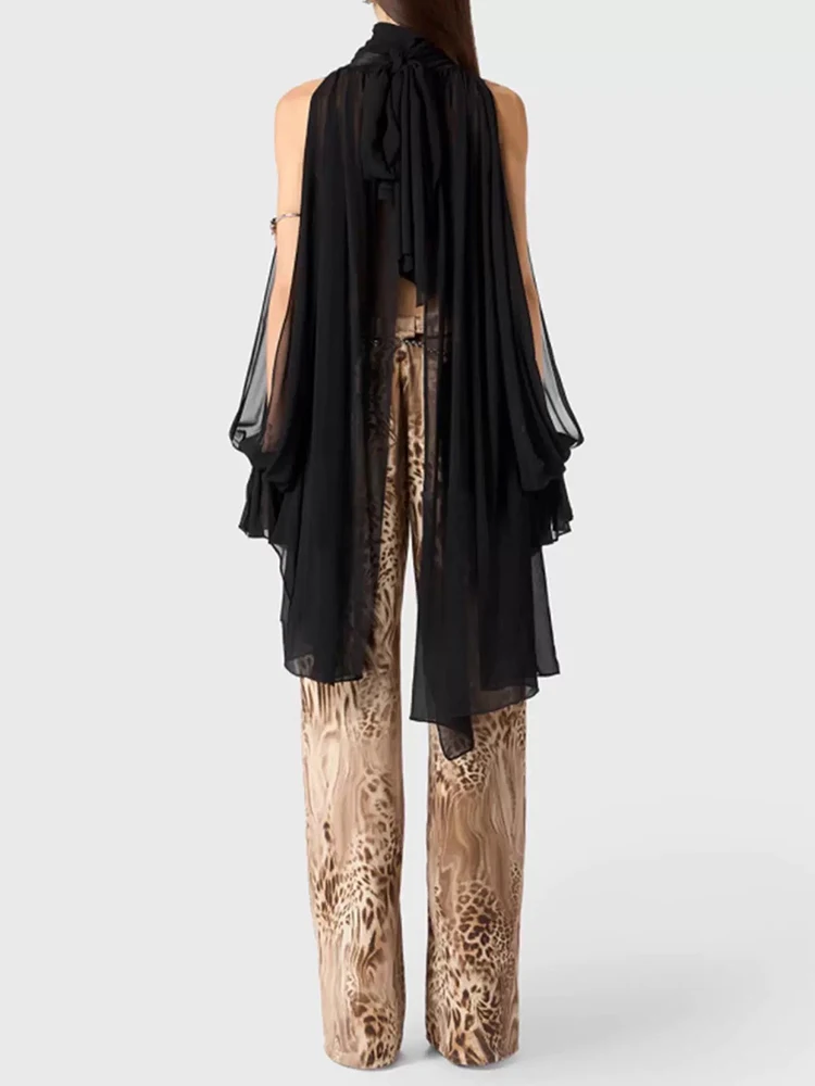 Nibber Basic Sexy Halter Irregular Hem T-Shirt Women Autumn Trend Bandage Hollow Butterfly Sleeve Slim Midnight Party Streetwear