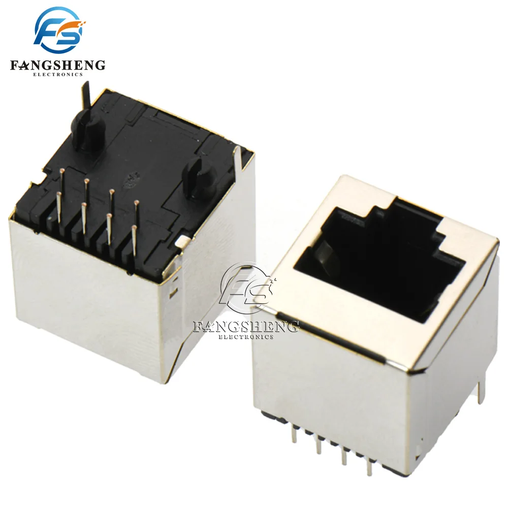 5/50PCS RJ45 수직 8P8C 18.3mm 여성 네트워크 소켓 인터페이스 크리스탈 헤드 소켓 180도 커넥터 금속 램프 없음