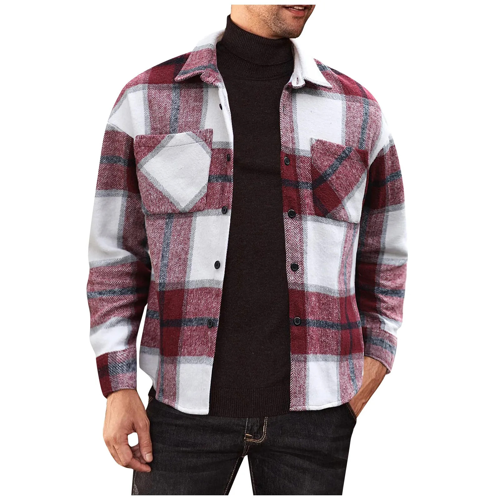 

Рубашка мужская однобортная с отложным воротником, Повседневная Свободная Клетчатая блуза с длинными рукавами, Осень-зима