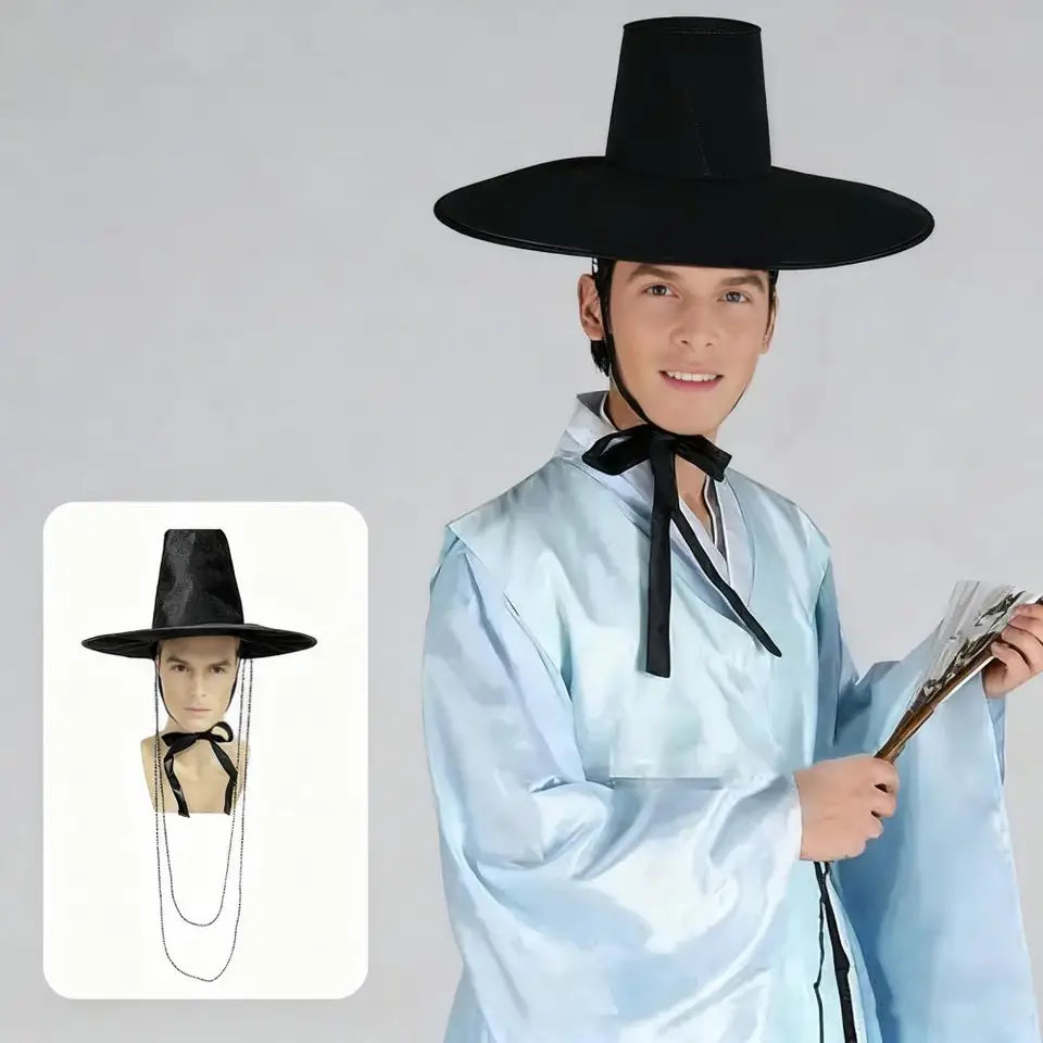 Korean Ancient Headdress Flat Top Hat For Men Traditional Hanfu Costume