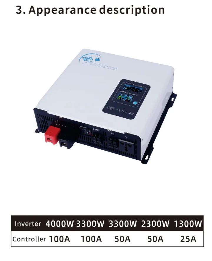하이브리드 태양광 인버터 3300W 2300W 오프그리드 타이 순수 정현파 MPPT 인버터 12V 24V 48V 110V 220V 30A 60A 100A 태양광 충전기