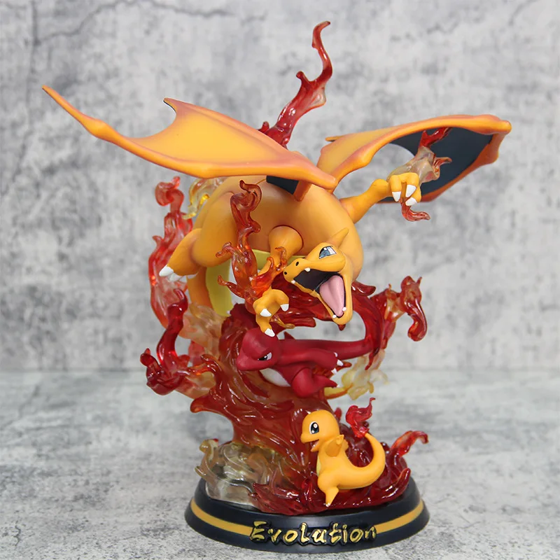 

24cm PVC Pokemon Charizard Evolutionary Scenarios Anime Figure Luminous Model Decoration Collectible Toy Holiday Gifts