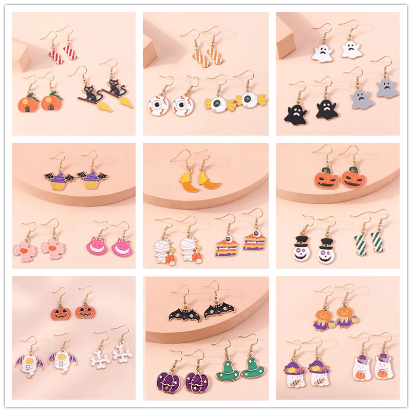 Aihua 6 stücke Mode Halloween Ohrring Set Emaille Augapfel Geist Fledermaus Spinne Mumie Kürbis Ohrringe Halloween Nacht Party Schmuck