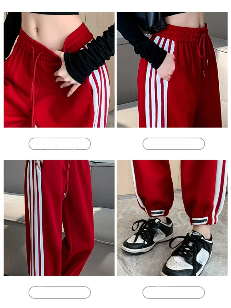 New In Women Sweatpants Fashion Casual LOOSE High Waist Lace-up
