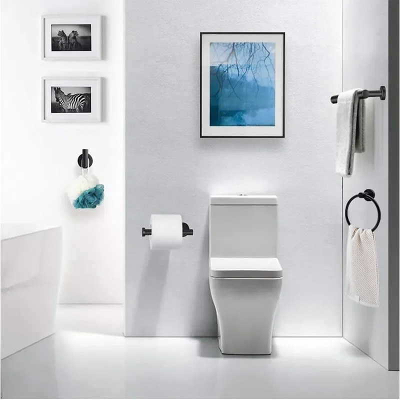 Description Picture 3 of itemStainless Steel Bathroom Toilet Paper Holder Towel Rack Hook Towel Ring Black Bathroom Hardwares Accessories Set