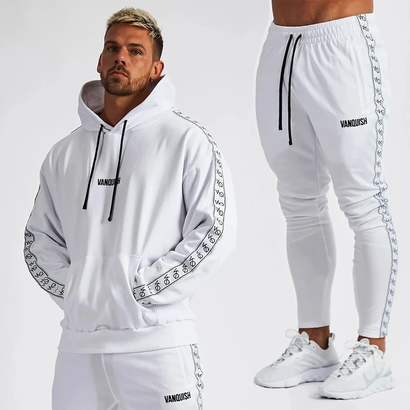 

Men Tracksuit Gym Sports Fitness Cotton Embroidery Sportswear Oversized Pullover Hoodie Sweatpants Twopiece Set Training Clothes