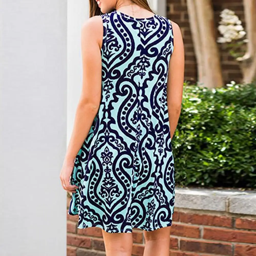 

A-line Dress Floral Print Summer Dress for Women O Neck A-line Beach Mini Dress Soft Breathable Above Knee Length Style Round