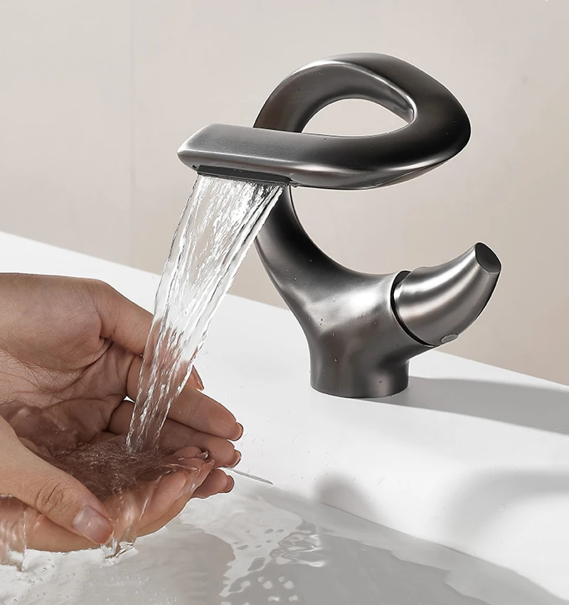 Description Picture 5 of itemBasin Faucet Brushed Gold Waterfall Faucet Black Brass Bathroom Faucet Bathroom Basin Faucet Mixer Tap Hot And Cold Sink Faucets