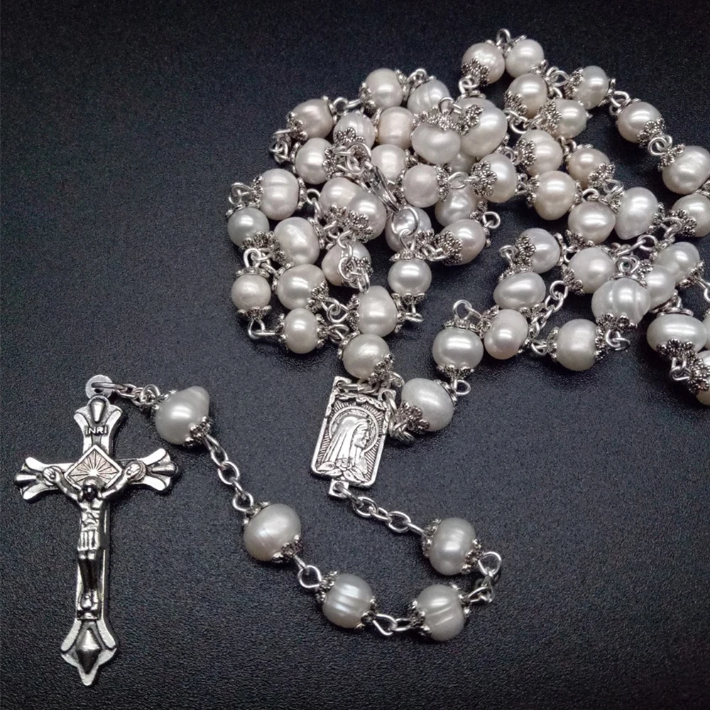 Vintage Handmade Round Pearl Bead Catholic Rosary Quality Bead Virgin