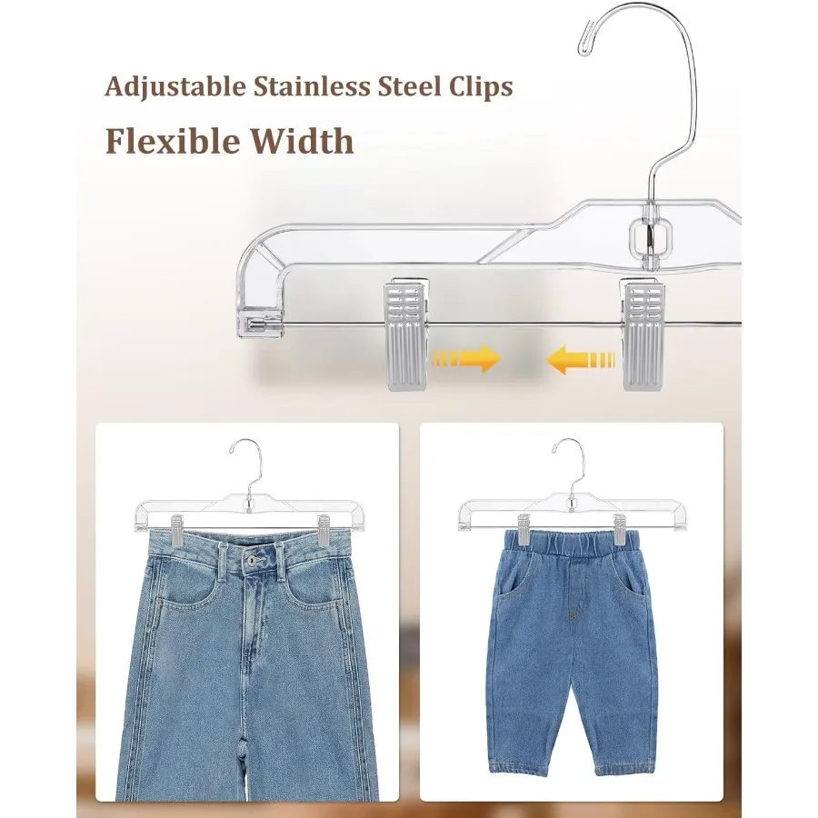 15Pack 14Inch Clear Plastic Skirt Hangers with Adjustable NonSlip Clips for Shorts Jeans Trousers Ideal Storage Solution for Wa