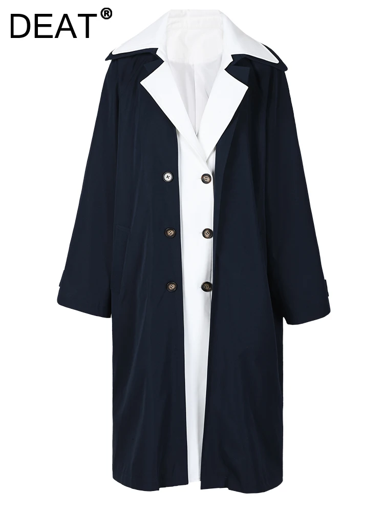 deat-trench-coat-de-cores-contrastantes-feminino-blusao-de-peito-duplo-solto-lapela-falsa-moda-primavera-novo-2-pcs-2022