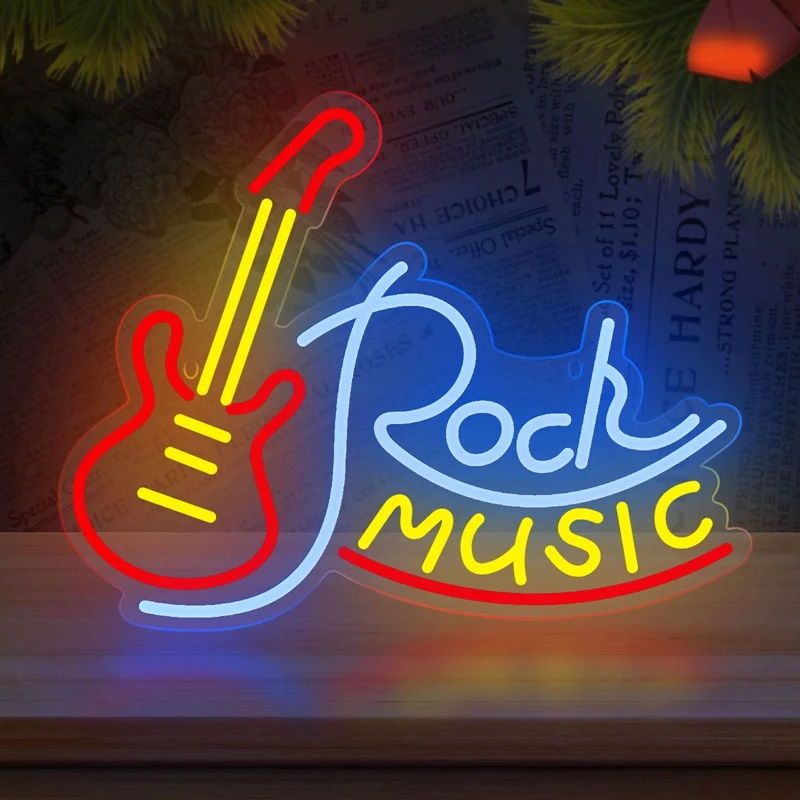 

Rock Music Neon Signs Guitar Neon Signs Wall Decor USB Led Art Signs for Bedroom Music Party Rock Studio Bar Disco Party Neon