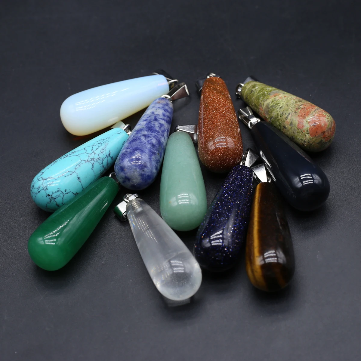 10PCS Charming Natural Stone Crystal Agate Turquoise Droplet Shape Pendant Jewelry Making DIY Necklace Earrings Accessories Gift