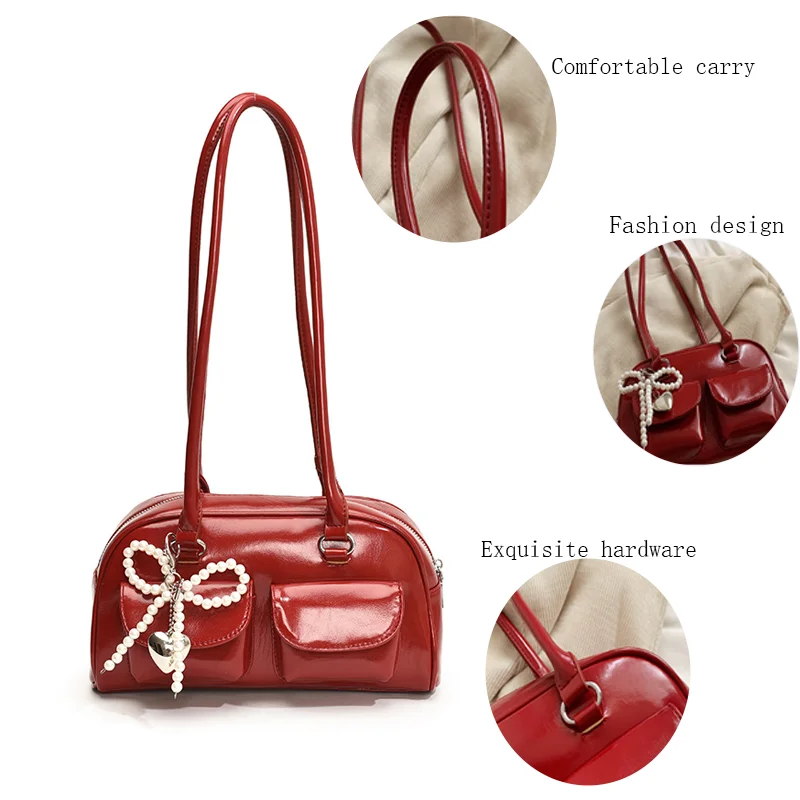Y2K Luxury Women's Shoulder Bags Large Capacity Bowling Bag For Versatile Handbag With Pendant Commuting