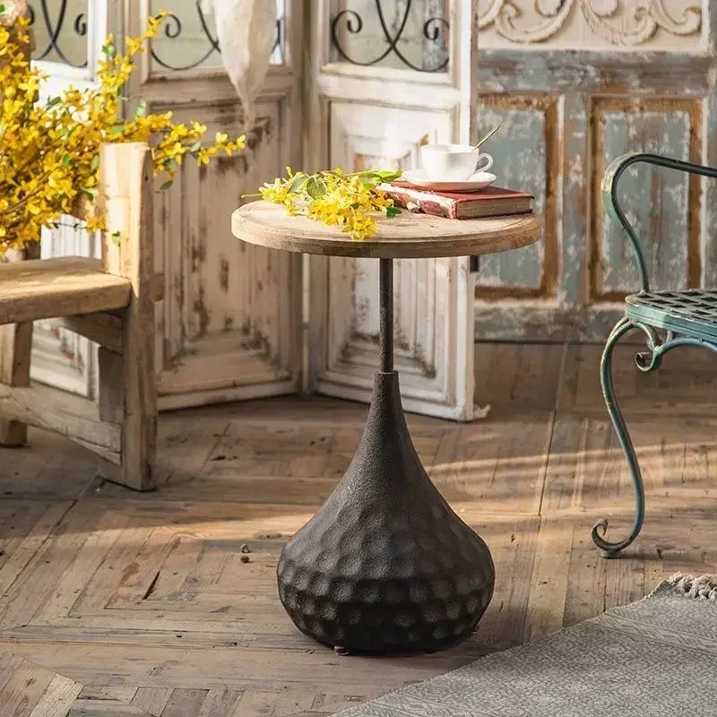 طاولة قهوة مستديرة بتصميم أمريكي قديم، طراز ريفي،...