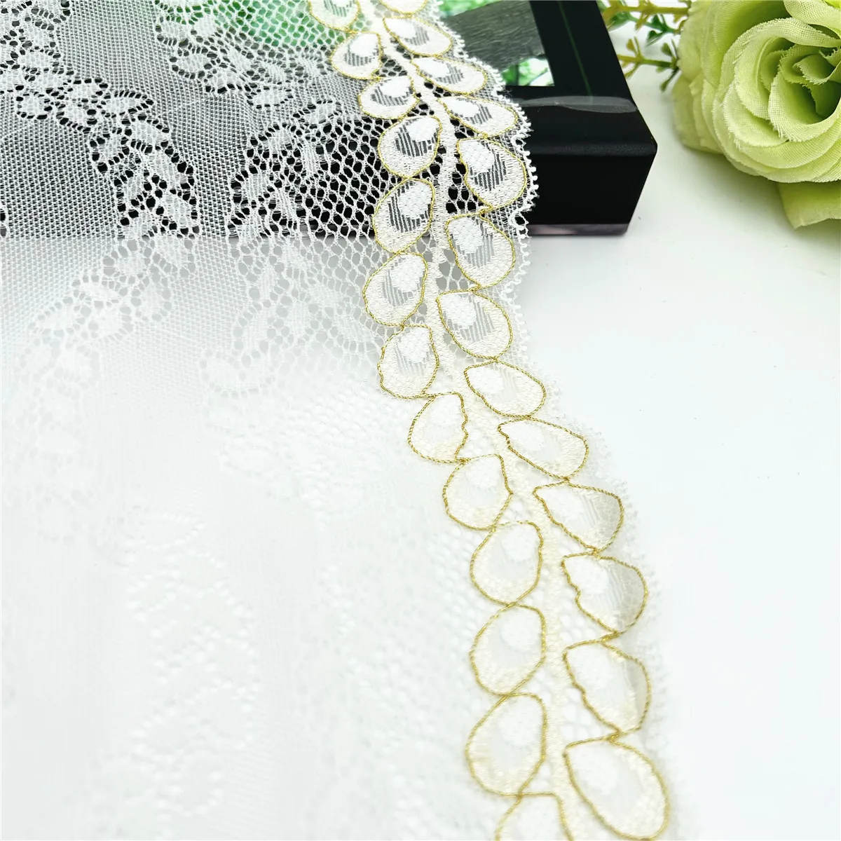 3y/lot Width 19cm Ivory Gold Elastic Stretch Lace Trim For Clothing Accessories Dress Sewing Applique Costume Lace Fabrics 3