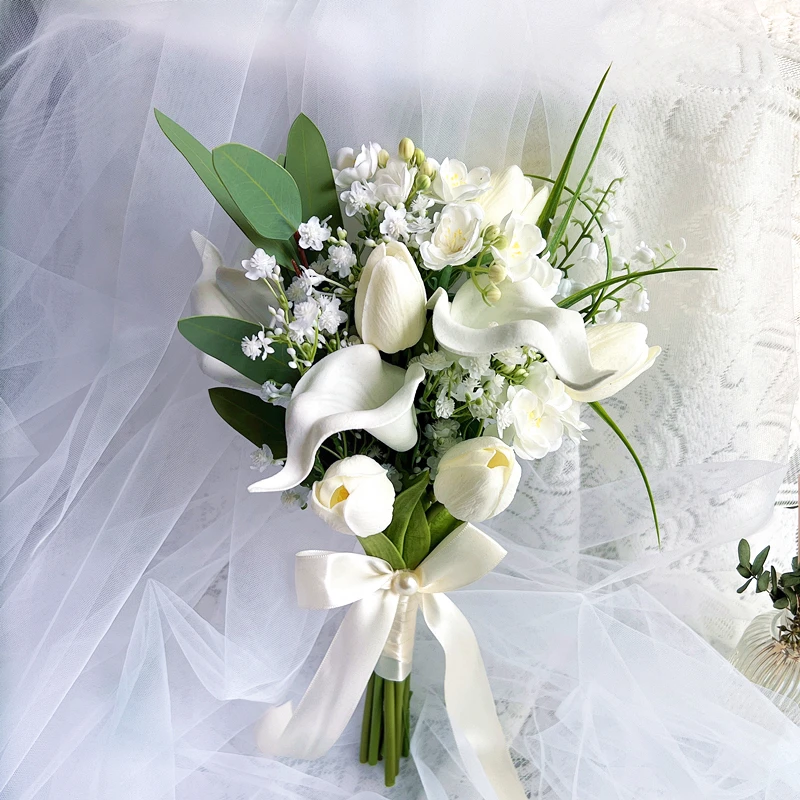 Wedding Bouquet Bride Bridesmaid Accessories Silk Ribbon Artificial Flower Calla Holding Flowers Bride Mariage Bouquet Decoratio wedding bouquets wedding flower decoration