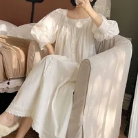 Vintage Embroidery Cotton Long Nightgowns For Lady Long Sleevec Elegant Cardigan Nightshirts Spring Autumn Comfortable Nigtwear - Image 4
