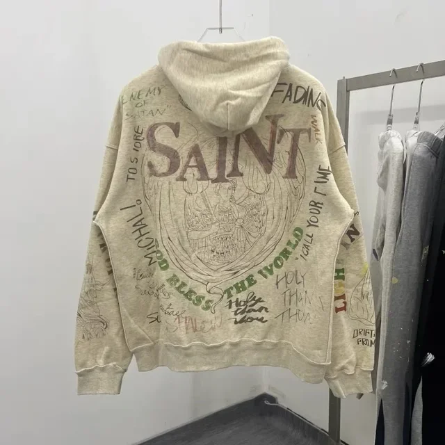 2024SS Saint Michael Hoodies Men Women 1:1 Best Quality Oversized Vintage Sweatshirt - AliExpress