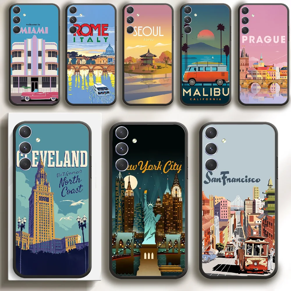 

City Illustration Art Phone Case Cover For Samsung Galaxy A 12 13 32 33 34 51 52 53 54 71 S 20 21 22 23 Ultra TPU Plus Soft