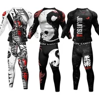 Cody Lundin 2 PCS Long Sleeve Sportsuit BJJ jiu jitsu Rashguard Shirts Bjj Grappling Compression Pants Running Active Wear 1