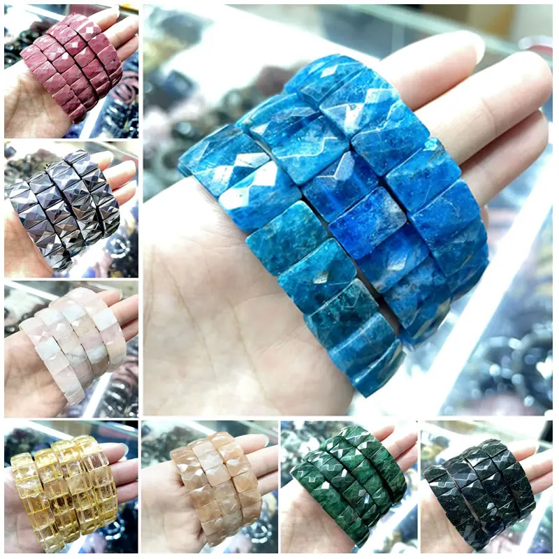 Modisches, klassisches, einteiliges, elastisches Armband mit Natursteinschliff, persischer Golf, Sonnenstein, Yoga-Sportschmuck für Herren und Damen