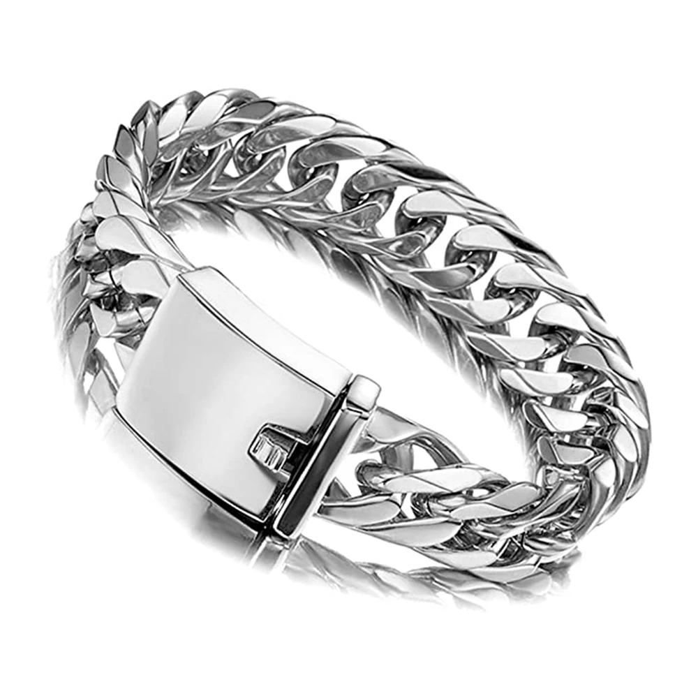 19Mm Heavy Punk Lucido Cuban Curb Chain Bracciale Uomo Donna Hiphop 18K Color Oro Acciaio Inossidabile Fashion Bike Braccialetti Gioielli