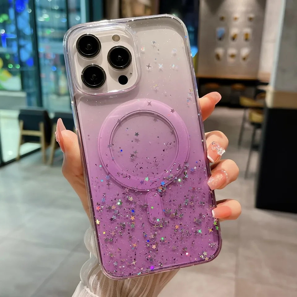 

For Magsafe Magnetic Wireless Charging Phone Case For iPhone 15 14 Plus 13 12 Pro Max Glitter Sequin Soft TPU Back Cover