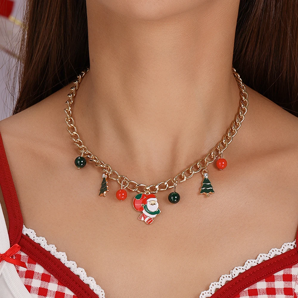 Aihua neue Mode Weihnachten Halskette für Frauen Mädchen Santa Claus Hirsch Glocke Weihnachten Stern Baum Anhänger Halskette Neujahr Geschenke