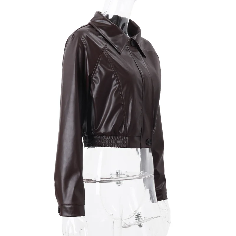 Chaquetas de PU retro con cremallera para mujer, abrigos básicos informales de temperamento sólido de invierno para mujer, chaqueta de cuero de moda de otoño 2025 para mujer