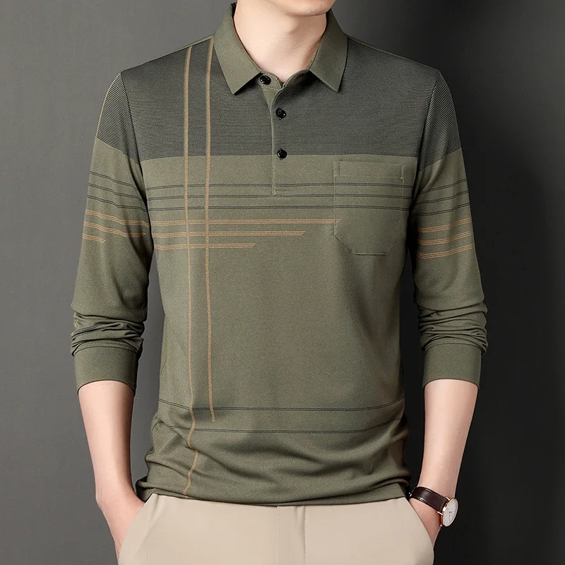 

2023 Fall and Winter Lapels Long-Sleeved T-shirt Men