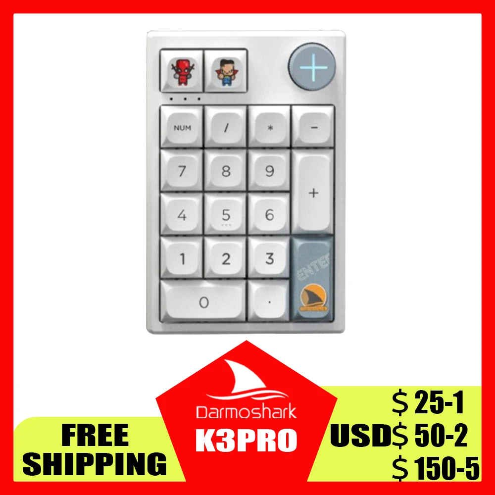 

Цифровая беспроводная Механическая игровая клавиатура Darmoshark K3 PRO с Bluetooth, клавиатура Hot Swap с 19 программируемыми клавишами RGB для ноутбука
