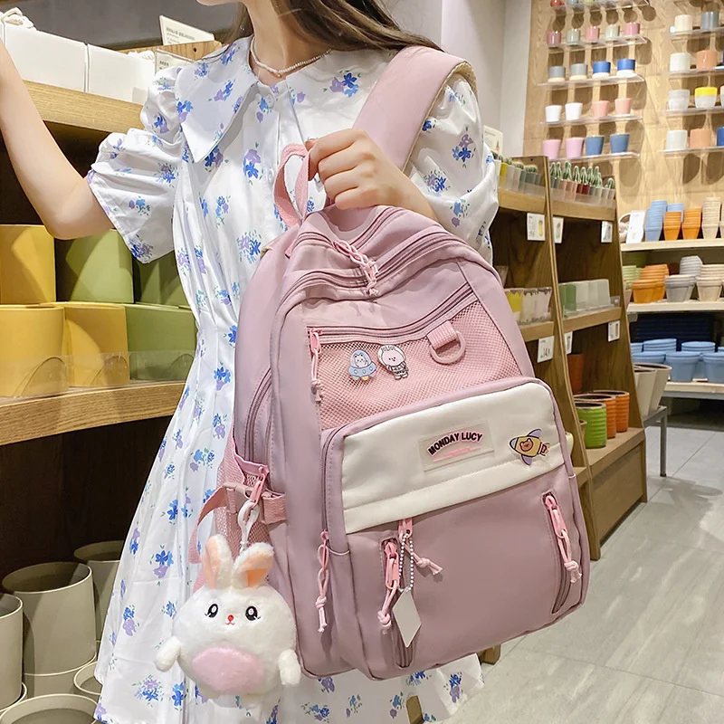 

Корейские школьные ранцы для девочек-подростков, новый вместительный рюкзак для студентов с милым плюшевым искусственным рисунком