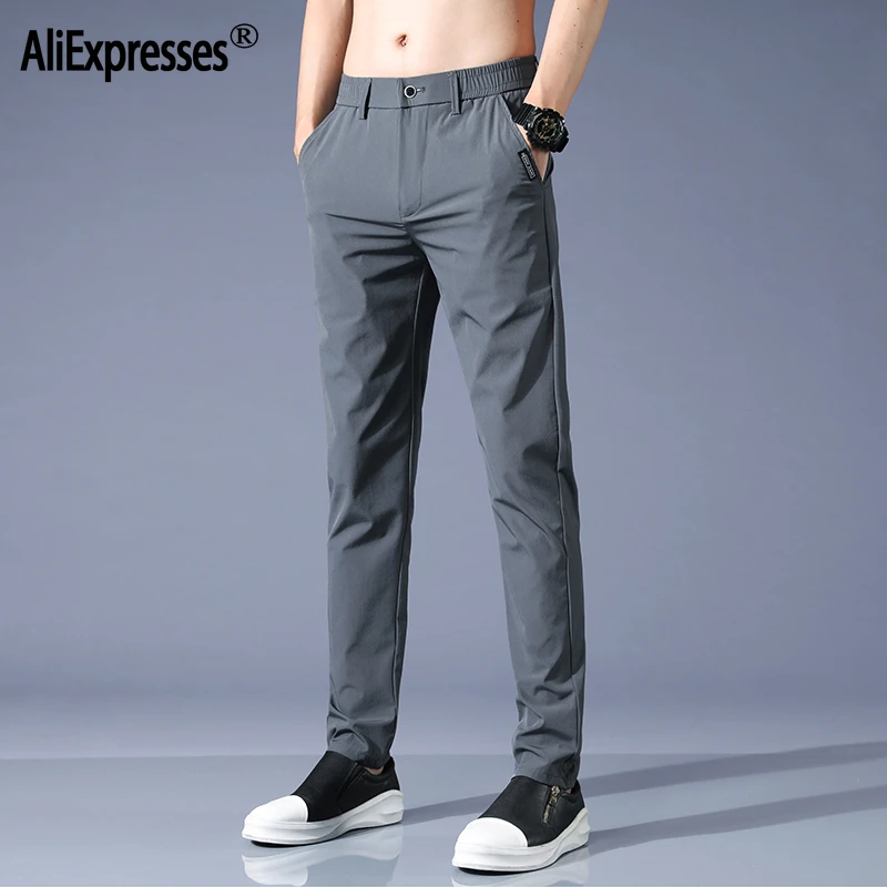

2022 Summer Pants Mens Stretch Korean Casual Slim Fit Elastic Waist Business Classic Trousers Male Black Gray Sport Casual Pants